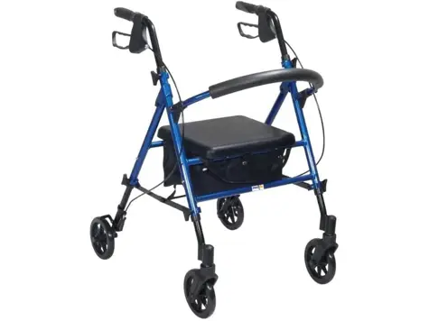 Andador plegable ligero con bandeja y cesta - Fácil de transportar - Altura ajustable - Azul