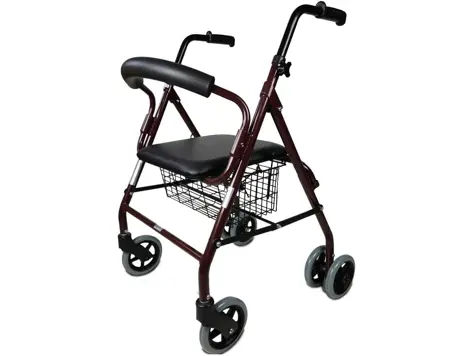 Andador Mobiclinic Prado: Ligero, plegable, con asiento, cesta y frenos - Color Burdeos