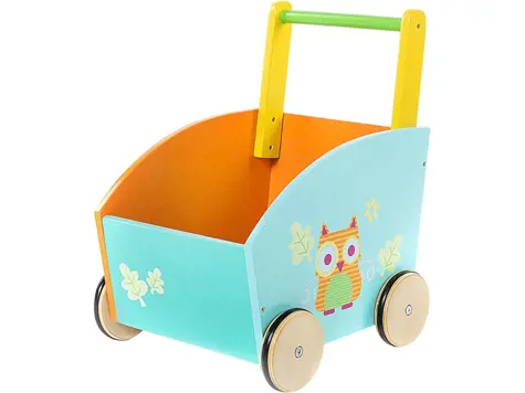 Andador Madera para Bebe - Carrito Juguete - Naranja Búho