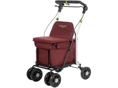 Carlett Comfort Pro: Carro de Compra y Andador - Plegable con Asiento - Rojo