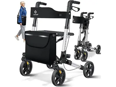 Andador KESSER® plegable con asiento y respaldo, 4 ruedas - Ideal para ancianos